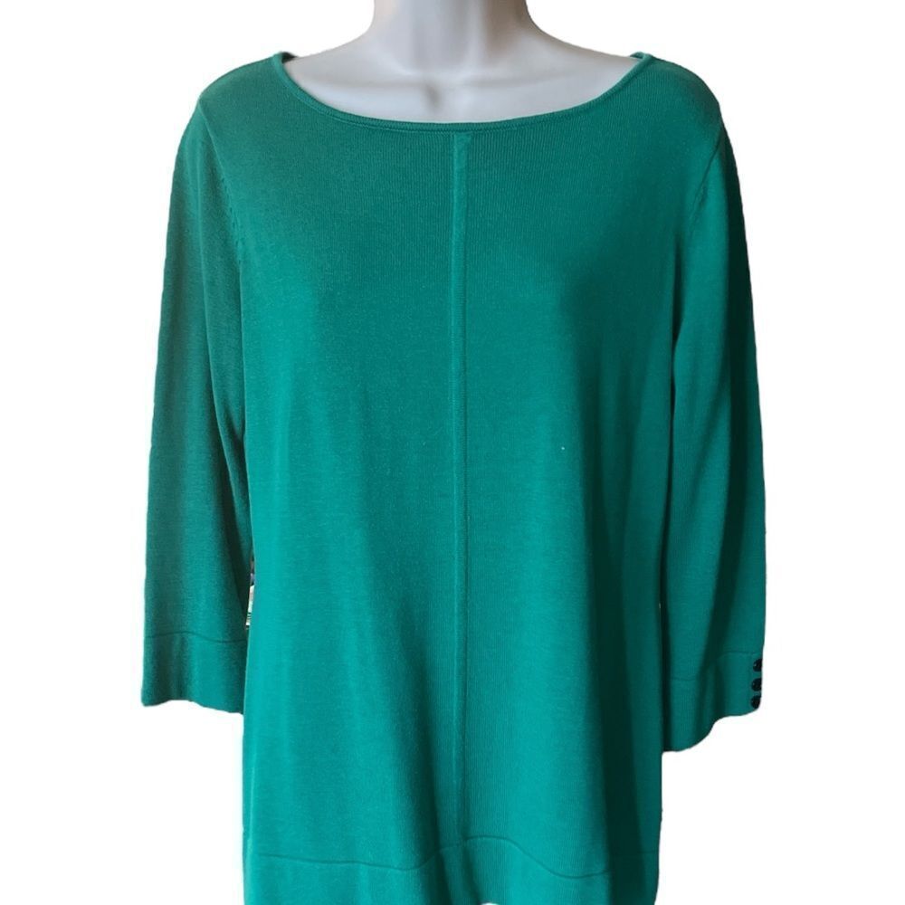 Appleseed's Emerald Knit 3/4 Sleeves bottoms Slits Side Sweater Small